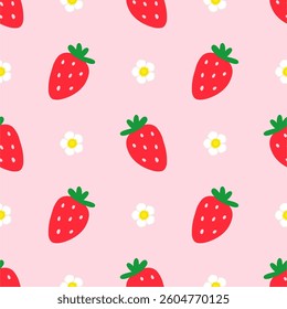 Strawberry seamless pattern. Repeat pattern with fresh fruit red strawberries
