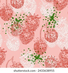 Strawberry seamless pattern. Repeating background with summer fruit. Use for fabric, gift wrap, packaging.