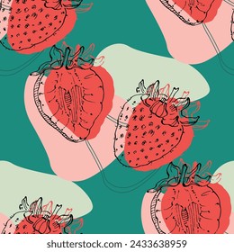 Strawberry seamless pattern. Repeating background with summer fruit. Use for fabric, gift wrap, packaging.