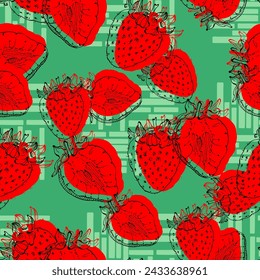 Strawberry seamless pattern. Repeating background with summer fruit. Use for fabric, gift wrap, packaging.