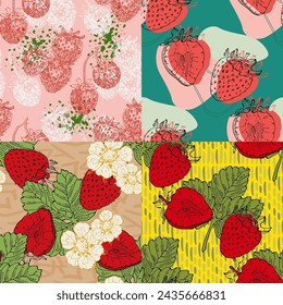 Strawberry seamless pattern. Repeating background with summer fruit. Use for fabric, gift wrap, packaging.