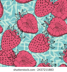 Strawberry seamless pattern. Repeating background with summer fruit. Use for fabric, gift wrap, packaging.