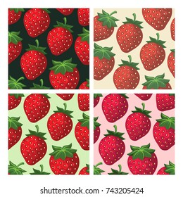 Strawberry seamless pattern set. Berries vector backgrounds for retro style homemade, jam dessert design
