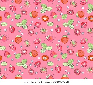 Strawberry seamless pattern. Summer background. Pink berry.