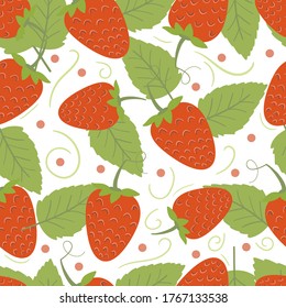 Strawberry seamless pattern. Summer berries colorful background. Hand drawn illustration. Design for textile, wallpaper, fabric.