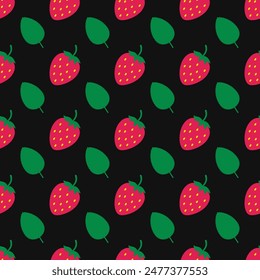Strawberry seamless pattern. Summer berries vector background.  Vector template for textile, fabric, wallpaper, wrapping paper, scrapbooking etc