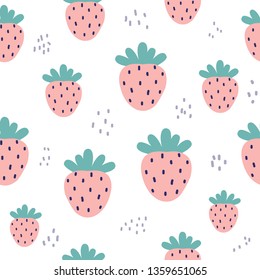 Strawberry seamless pattern. Summer kids print. Vector hand drawn illustration.