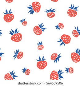 Strawberry. Seamless pattern. Vector floral texture with forest berries. Hand drawn illustration