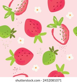 Strawberry seamless pattern, Vector hand drawn illustration.