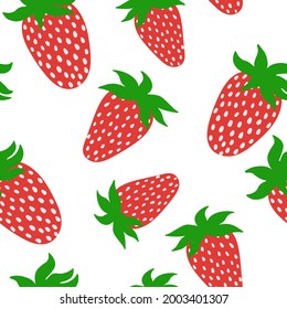 Strawberry seamless pattern. Vector illustration of summer berries on a white background. The pattern is suitable for wrapping paper, fashion design, website design.
