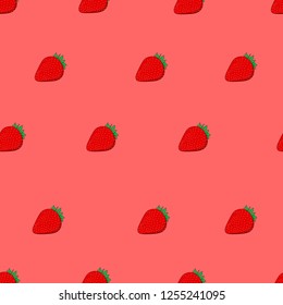 Strawberry seamless pattern, vector. Pink background