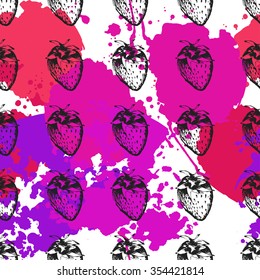 Strawberry seamless pattern. Watercolor seamless background. Vector illustration.