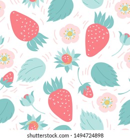 Strawberry seamless pattern for wedding decoration, custom fabric, wrapping paper, packaging. All over print. Vector Illustration.