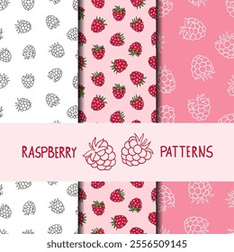 Strawberry seamless patterns. Set of vector backgrounds. Collection of wallpapers with strawberries
