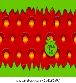 Strawberry seamless plastic pattern with grass. Vector illustration.Stock vector