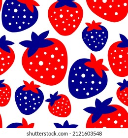 Strawberry. Seamless stylish pattern for textile and paper products. Blue and red berry on a white background. Vector.
