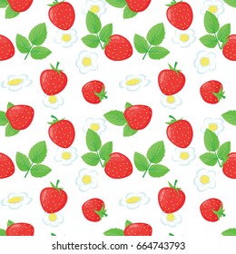 Strawberry seamless vector pattern. Can be used in web design, printed on fabric/paper, as a background, or as an element in a composition.