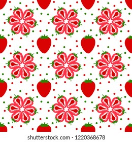 strawberry seamless vector pattern with concept of healthy eating. Food texture.