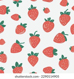 strawberry seamless vector pattern. Strawberry doodle-style fresh fruit healthy food.