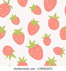 Strawberry seamless vector pattern. Flat modern background with red berries