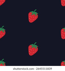 Padrão de vetor sem emenda de morango no fundo preto. Papel de Parede de Verão. Fundo de morango.