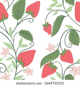 Aardbei Naadloze Vector Patronen met Bloemen en Polka Dot Elementen