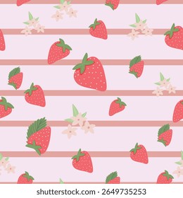 Aardbei Naadloze Vector Patronen met Bloemen en Polka Dot Elementen