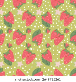 Aardbei Naadloze Vector Patronen met Bloemen en Polka Dot Elementen