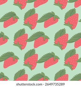 Aardbei Naadloze Vector Patronen met Bloemen en Polka Dot Elementen