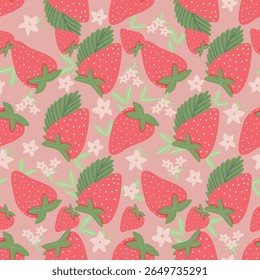 Aardbei Naadloze Vector Patronen met Bloemen en Polka Dot Elementen