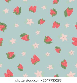 Aardbei Naadloze Vector Patronen met Bloemen en Polka Dot Elementen