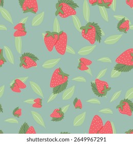 Aardbei Naadloze Vector Patronen met Bloemen en Polka Dot Elementen