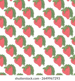 Strawberry Seamless Vector Patterns with Floral and Polka Dot Elements