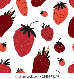 Strawberry season cute seamless pattern with red berries. Wallpaper, fabric print, textile summer vibe design. Vector background