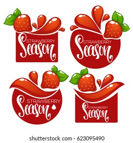 temporada de fresa, colección vectorial de pegatinas de jugo y símbolos de berry para tu texto