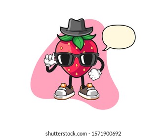 Strawberry secret agent with speech bubble cartoon. Mascot Character vector.
