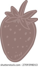 Fresa con semillas y gorro de hoja en estilo de línea plana. Silueta de la baya, contorno audaz, sombreado mínimo, Formas lisas, bordes limpios. Ilustración vectorial de dibujos animados