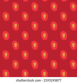 Strawberry seeds seamless pattern. Fruit juicy design on red background. Vector illustration.