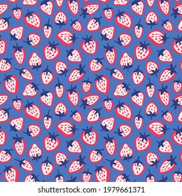 Strawberry semless pattern. Vector hand drawn background with bright berry for children textile.