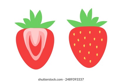 Strawberry set icons. Strawberries in the cut icon. Flat style. Vector icons.