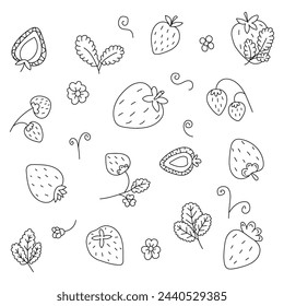 Juego de fresas. Ilustración vectorial en estilo doodle. Aislado sobre fondo blanco