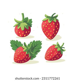 Strawberry set vector isolated on white