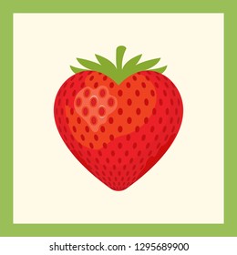 Strawberry in the shape of heart on a light background. Greeting card template