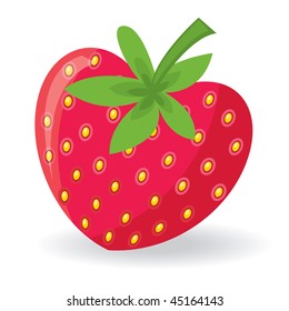 Strawberry with shape of heart. Vector illustration