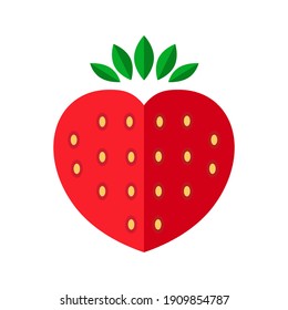 Strawberry in shape of heart vector. Isolated  on white background.