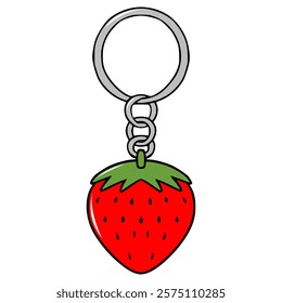 strawberry shaped keychain illustration hand drawn isolated vector
