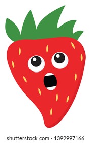 A strawberry in shock with its mouth open vector color drawing or illustration