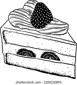 Strawberry Shortcake Cafe Dessert Menu Hand Drawn Line Art Illustration