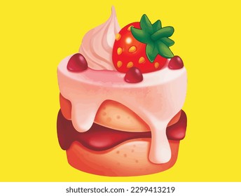 Strawberry Shortcake Delicious Cartoon Style Design Isolated Vector Illustration