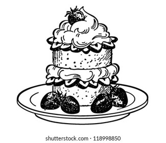 Strawberry Shortcake Dessert - Retro Clipart Illustration